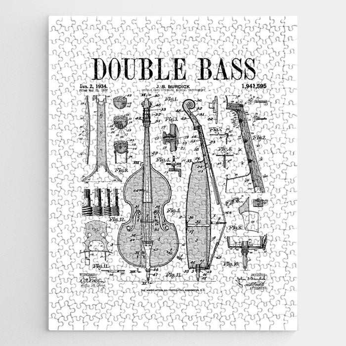 Double Bass Player Bassist Musical Instrument Vintage Patent Jigsaw Puzzle Gallery Image 1