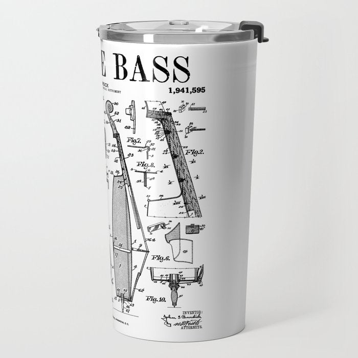 Double Bass Player Bassist Musical Instrument Vintage Patent Travel Mug Gallery Image 2