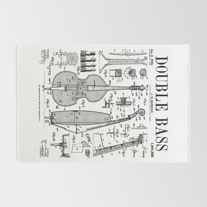 Double Bass Player Bassist Musical Instrument Vintage Patent Rug Gallery Image 2