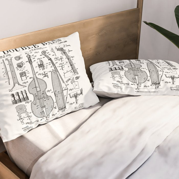 Double Bass Player Bassist Musical Instrument Vintage Patent Pillow Sham Gallery Image 2