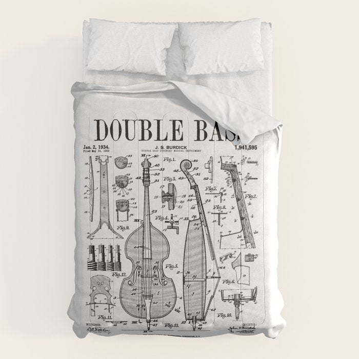 Double Bass Player Bassist Musical Instrument Vintage Patent Comforter Gallery Image 1
