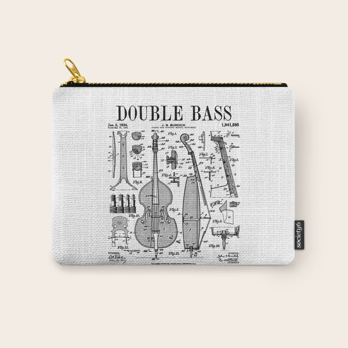 Double Bass Player Bassist Musical Instrument Vintage Patent Carry All Pouch Gallery Image 1