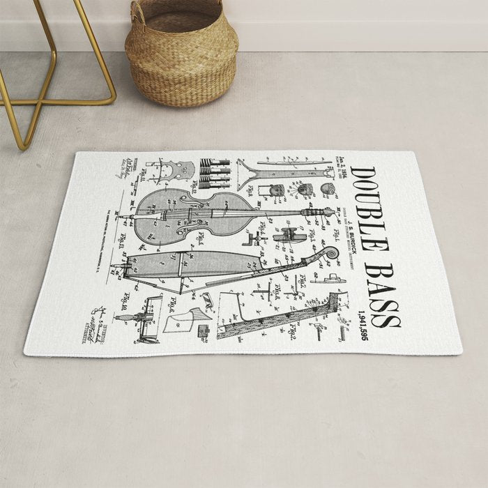 Double Bass Player Bassist Musical Instrument Vintage Patent Rug Gallery Image 1