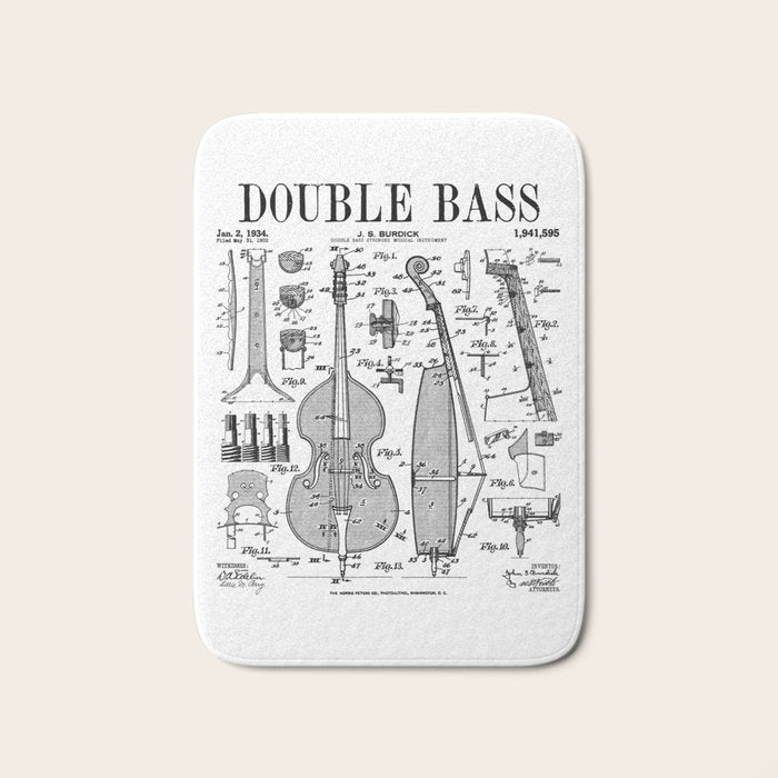 Double Bass Player Bassist Musical Instrument Vintage Patent Bath Mat Gallery Image 1