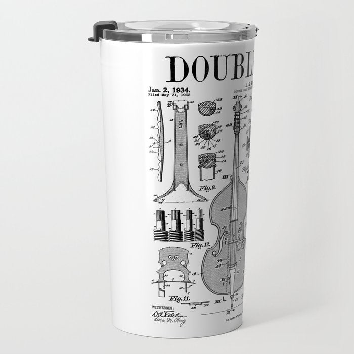 Double Bass Player Bassist Musical Instrument Vintage Patent Travel Mug Gallery Image 3