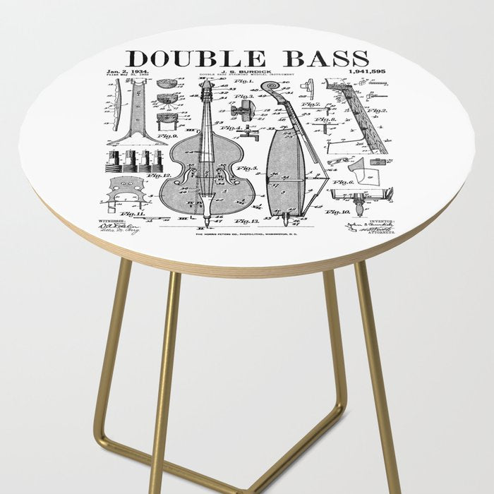 Double Bass Player Bassist Musical Instrument Vintage Patent Side Table Gallery Image 2
