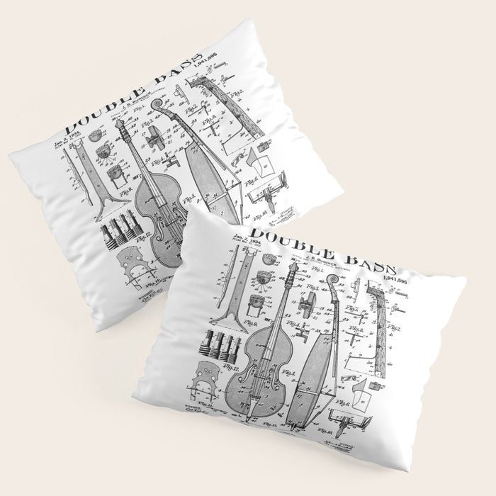 Double Bass Player Bassist Musical Instrument Vintage Patent Pillow Sham Gallery Image 1