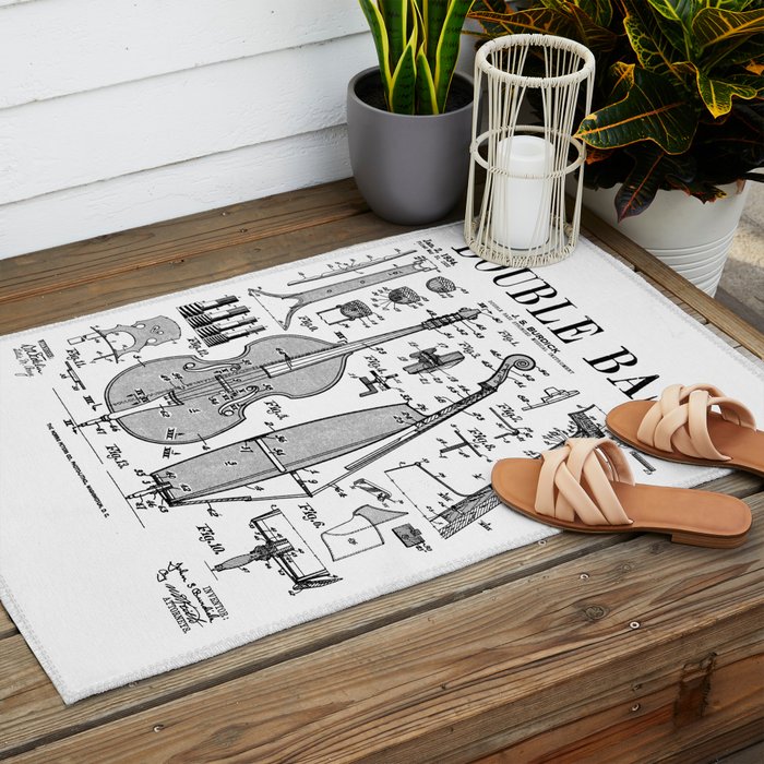 Double Bass Player Bassist Musical Instrument Vintage Patent Outdoor Rug Gallery Image 2