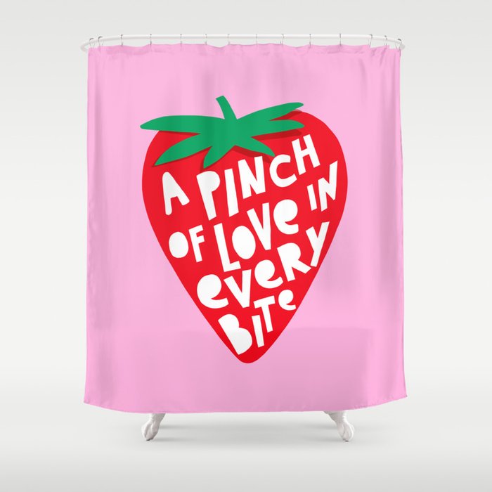 Big Strawberry Fruit with Cut-out Love words Shower Curtain Gallery Image 1