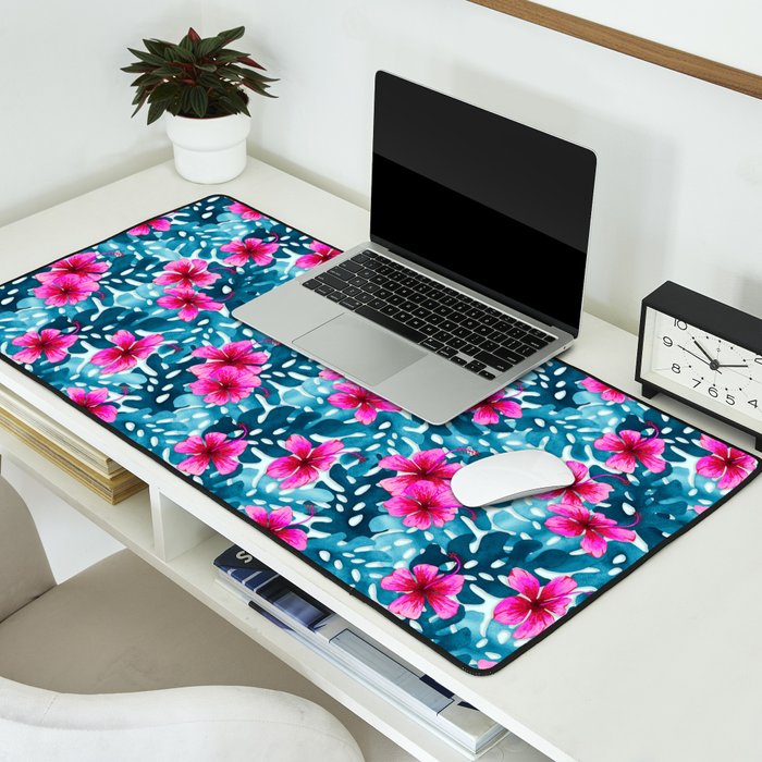 Tropical Hibiscus Pattern Pink Desk Mat Gallery Image 2