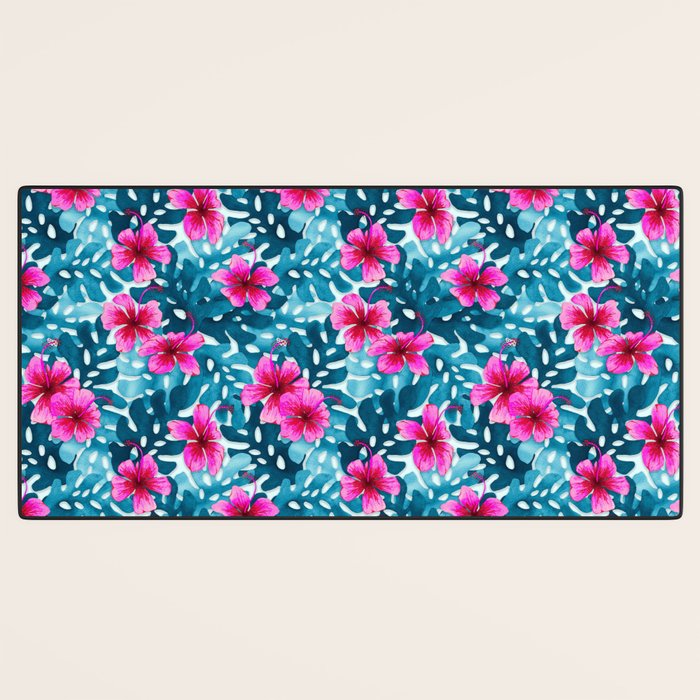 Tropical Hibiscus Pattern Pink Desk Mat Gallery Image 3