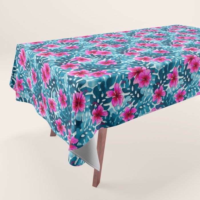 Tropical Hibiscus Pattern Pink Tablecloth Gallery Image 1