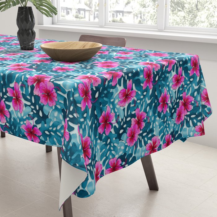 Tropical Hibiscus Pattern Pink Tablecloth Gallery Image 3