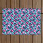 Tropical Hibiscus Pattern Pink Outdoor Rug Gallery Image 1
