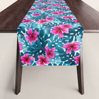 Tropical Hibiscus Pattern Pink Table Runner Gallery Image 1