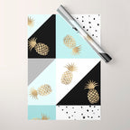 Pastel color block watercolor dots faux gold pineapple Wrapping Paper Gallery Image 1