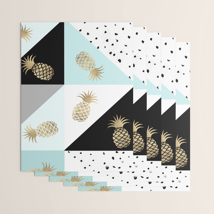 Pastel color block watercolor dots faux gold pineapple Wrapping Paper Gallery Image 3