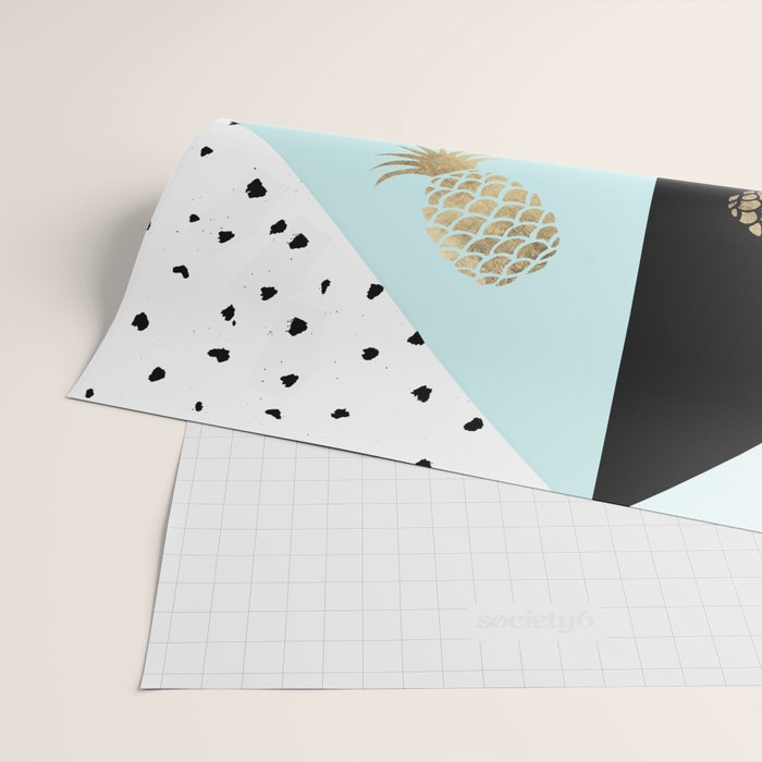 Pastel color block watercolor dots faux gold pineapple Wrapping Paper Gallery Image 2