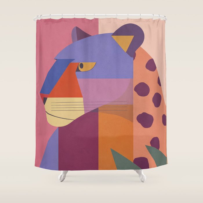 Abstract Leopard Portrait Shower Curtain Gallery Image 1
