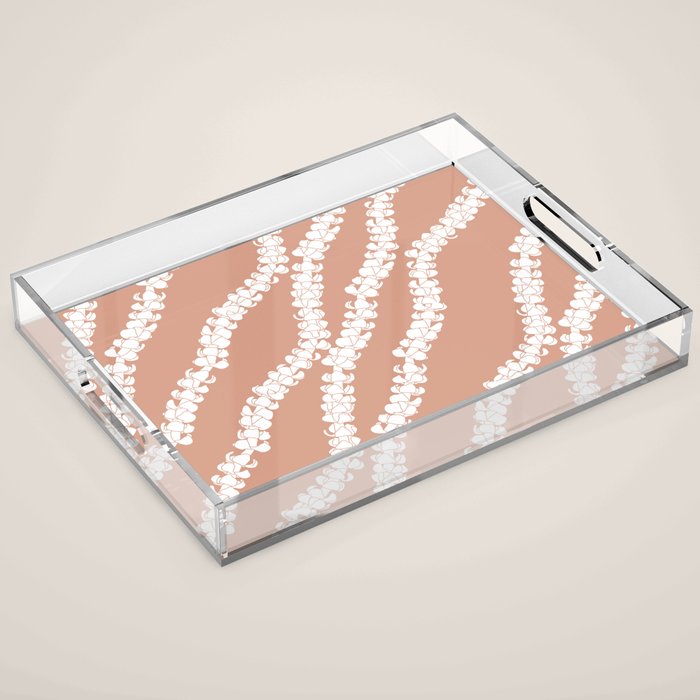 Puakenikeni single lei art on Coral Dust Acrylic Tray Gallery Image 1