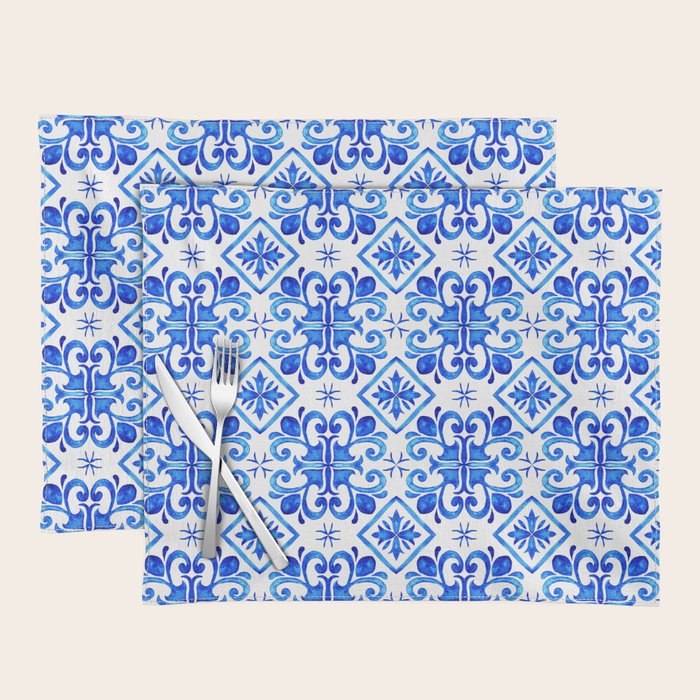 Greek Blue and White Pattern Spanish Tiles Amalfi Coast Pattern Placemat Gallery Image 1