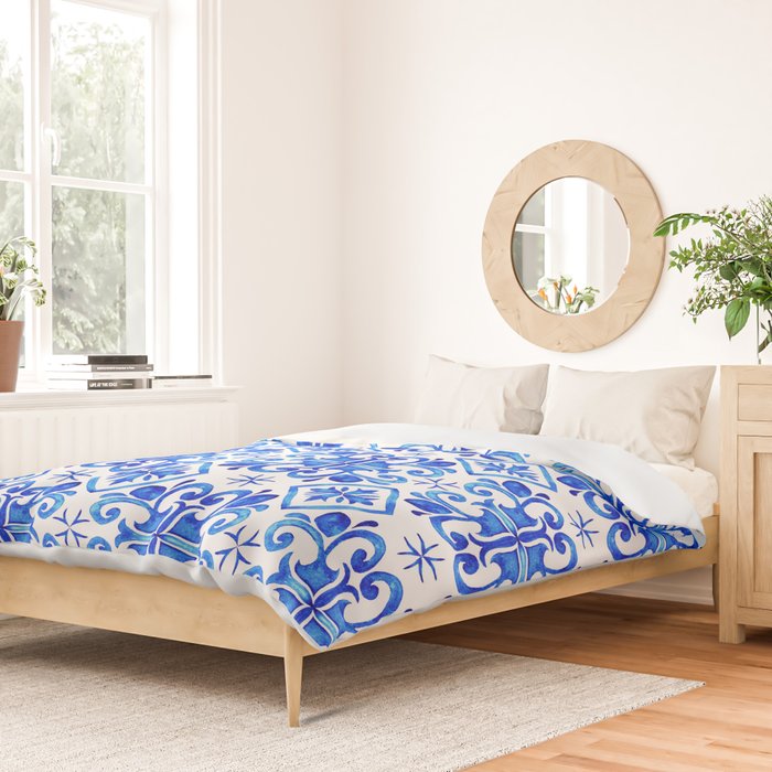 Greek Blue and White Pattern Spanish Tiles Amalfi Coast Pattern Duvet Cover Gallery Image 2