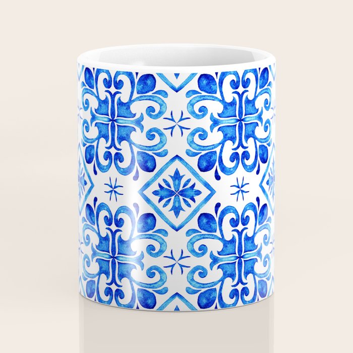 Greek Blue and White Pattern Spanish Tiles Amalfi Coast Pattern Coffee Mug Gallery Image 4
