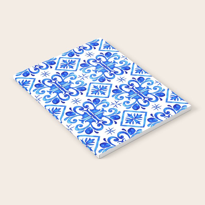 Greek Blue and White Pattern Spanish Tiles Amalfi Coast Pattern Notebook Gallery Image 2