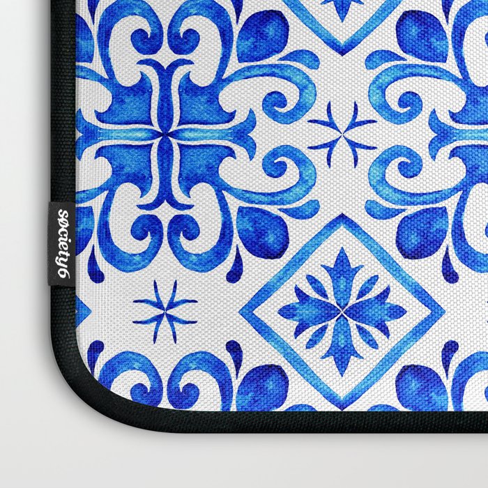 Greek Blue and White Pattern Spanish Tiles Amalfi Coast Pattern Laptop Sleeve Gallery Image 3