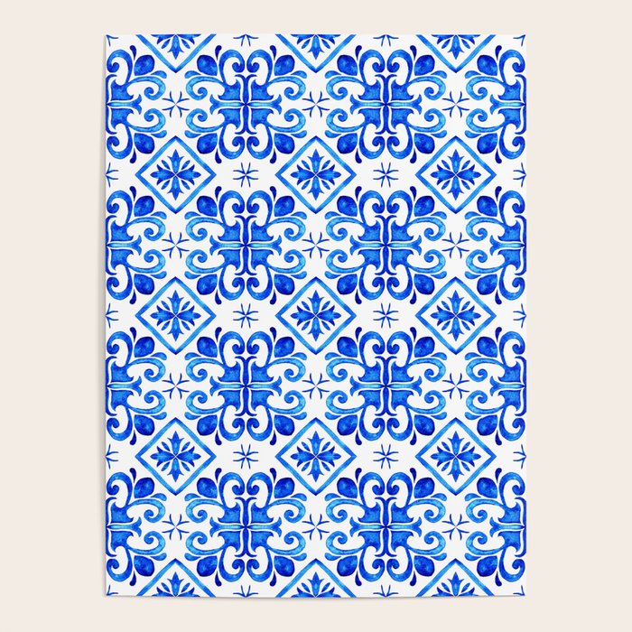 Greek Blue and White Pattern Spanish Tiles Amalfi Coast Pattern Poster Gallery Image 4