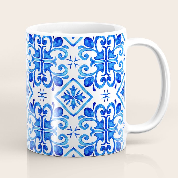 Greek Blue and White Pattern Spanish Tiles Amalfi Coast Pattern Coffee Mug Gallery Image 1