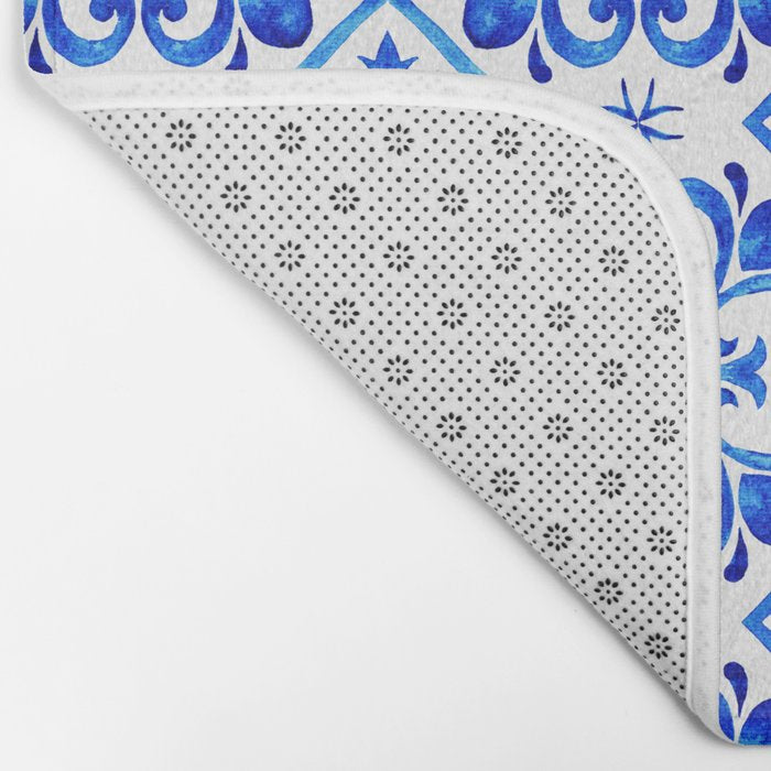 Greek Blue and White Pattern Spanish Tiles Amalfi Coast Pattern Bath Mat Gallery Image 2