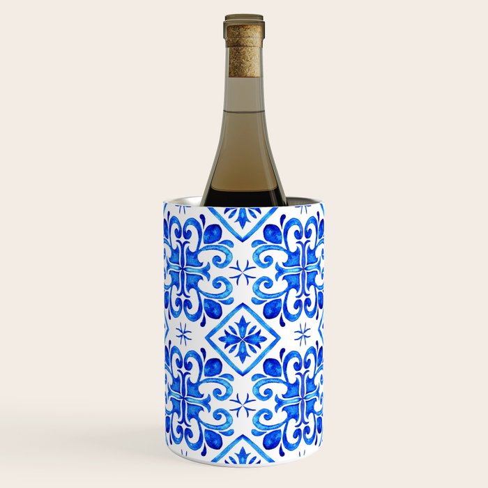 Greek Blue and White Pattern Spanish Tiles Amalfi Coast Pattern Wine Chiller Gallery Image 1