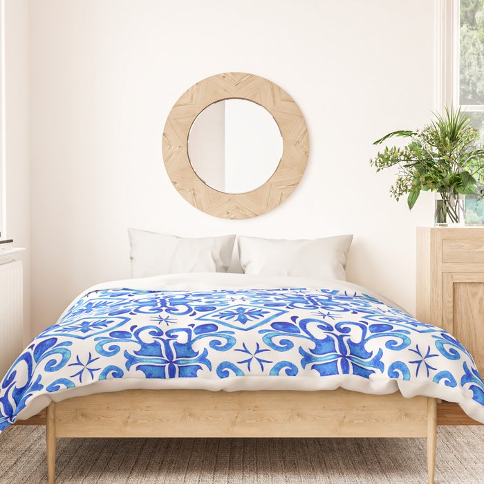 Greek Blue and White Pattern Spanish Tiles Amalfi Coast Pattern Duvet Cover Gallery Image 3