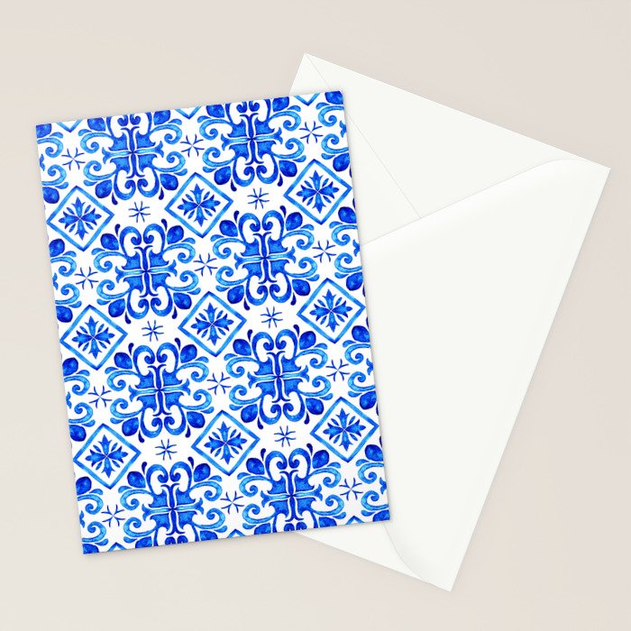 Greek Blue and White Pattern Spanish Tiles Amalfi Coast Pattern Stationery Card Gallery Image 2