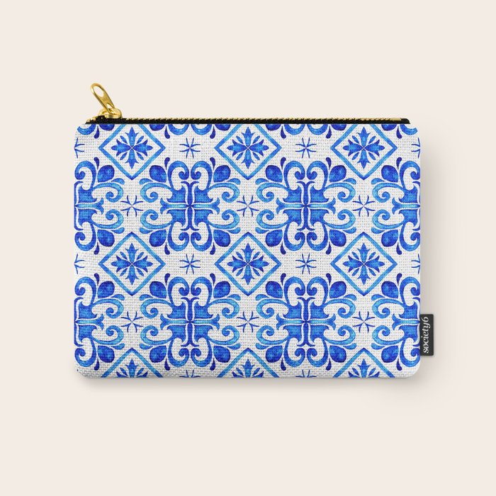 Greek Blue and White Pattern Spanish Tiles Amalfi Coast Pattern Carry All Pouch Gallery Image 1