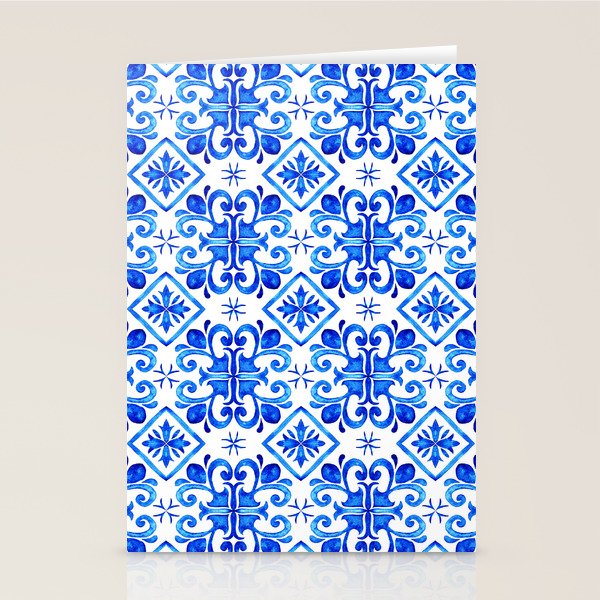 Greek Blue and White Pattern Spanish Tiles Amalfi Coast Pattern Stationery Card Gallery Image 2