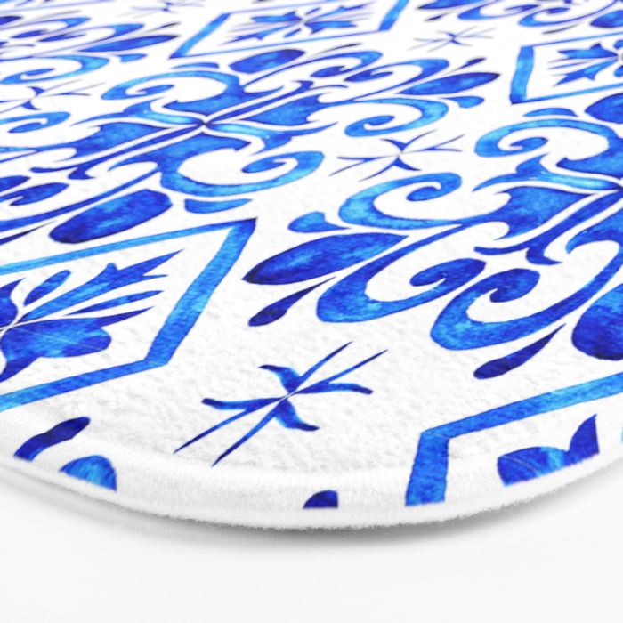 Greek Blue and White Pattern Spanish Tiles Amalfi Coast Pattern Bath Mat Gallery Image 3
