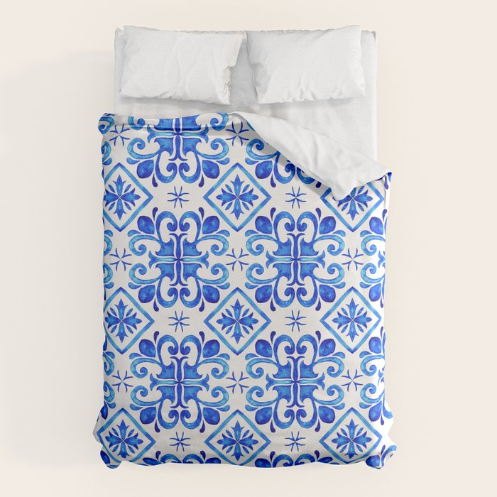 Greek Blue and White Pattern Spanish Tiles Amalfi Coast Pattern Duvet Cover Gallery Image 6