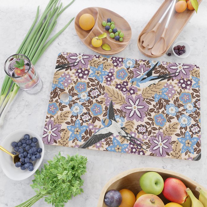Vintage Floral Swallow Cutting Board Gallery Image 2