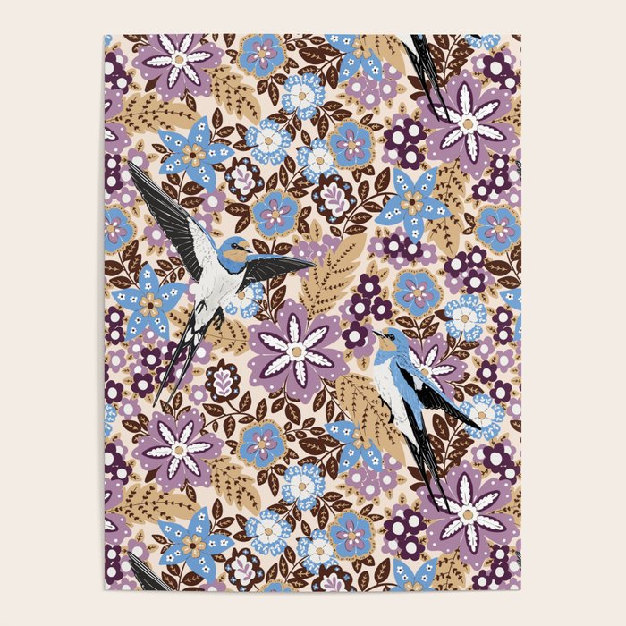 Vintage Floral Swallow Poster Gallery Image 1