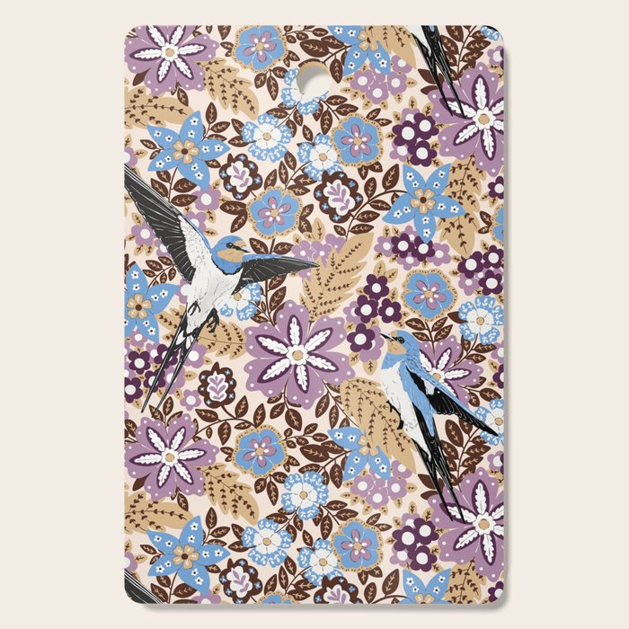 Vintage Floral Swallow Cutting Board Gallery Image 1
