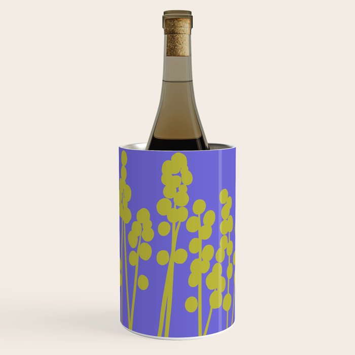 Hello Spring! Baby Green Retro Plants on Summer Purple Lilac #decor #society6 #buyart Wine Chiller Gallery Image 3