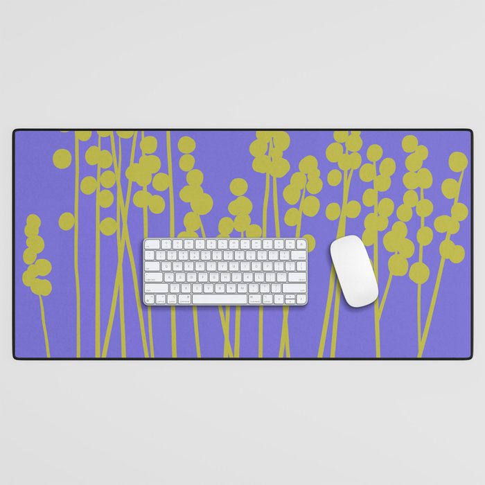 Hello Spring! Baby Green Retro Plants on Summer Purple Lilac #decor #society6 #buyart Desk Mat Gallery Image 1