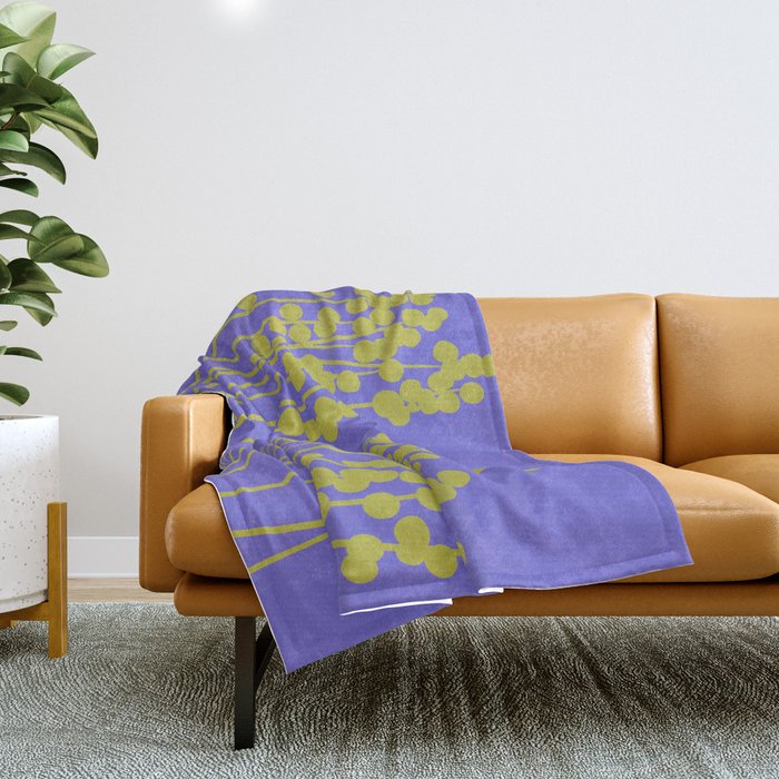 Hello Spring! Baby Green Retro Plants on Summer Purple Lilac #decor #society6 #buyart Throw Blanket Gallery Image 1