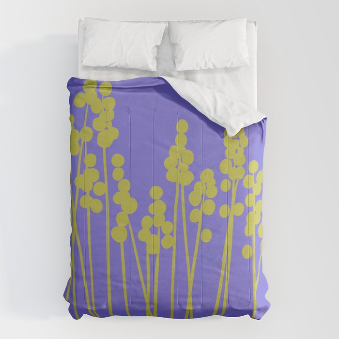 Hello Spring! Baby Green Retro Plants on Summer Purple Lilac #decor #society6 #buyart Comforter Gallery Image 1