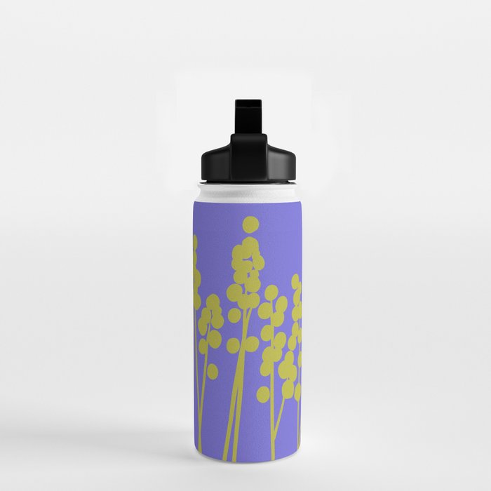Hello Spring! Baby Green Retro Plants on Summer Purple Lilac #decor #society6 #buyart Water Bottle Gallery Image 2