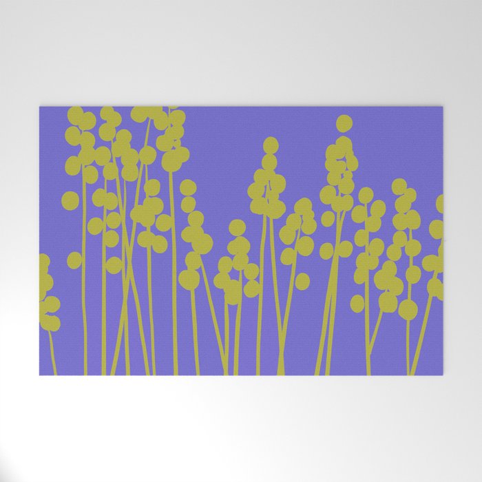 Hello Spring! Baby Green Retro Plants on Summer Purple Lilac #decor #society6 #buyart Welcome Mat Gallery Image 1