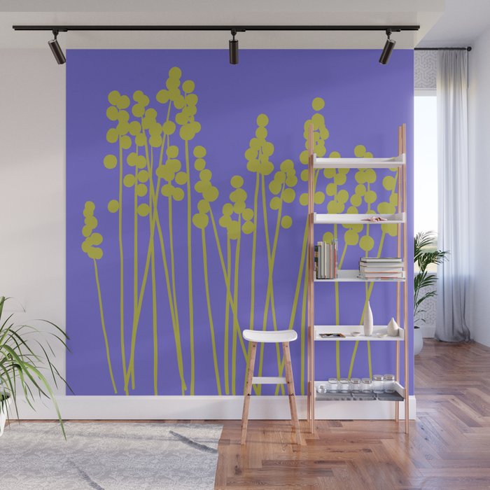 Hello Spring! Baby Green Retro Plants on Summer Purple Lilac #decor #society6 #buyart Wall Mural Gallery Image 1