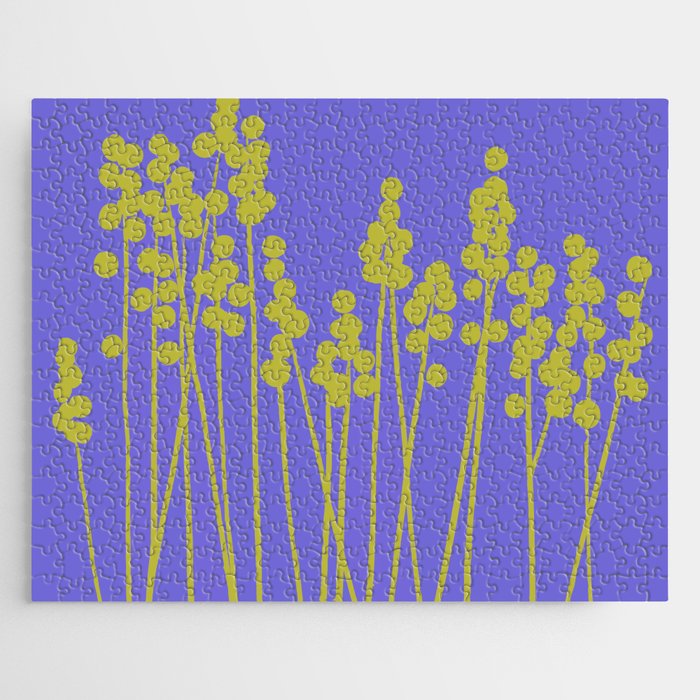 Hello Spring! Baby Green Retro Plants on Summer Purple Lilac #decor #society6 #buyart Jigsaw Puzzle Gallery Image 1